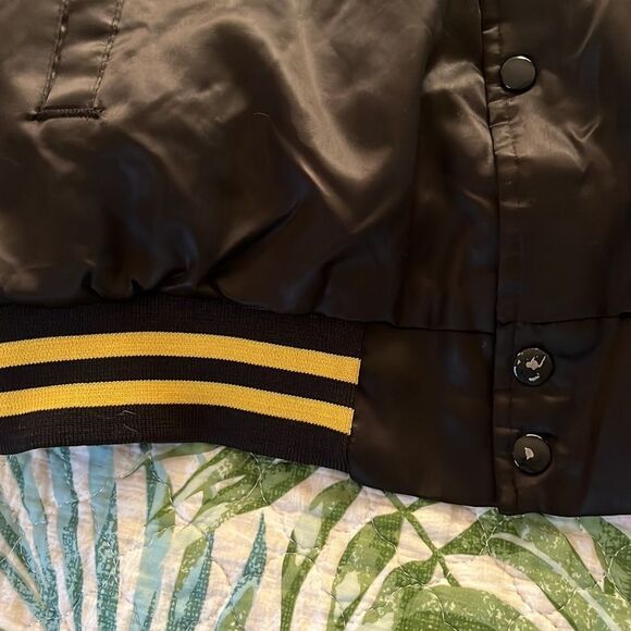 Vintage NFL Pittsburgh Steelers Locker Line Black Satin Bomber Snap Up Jacket- X - Picture 12 of 16